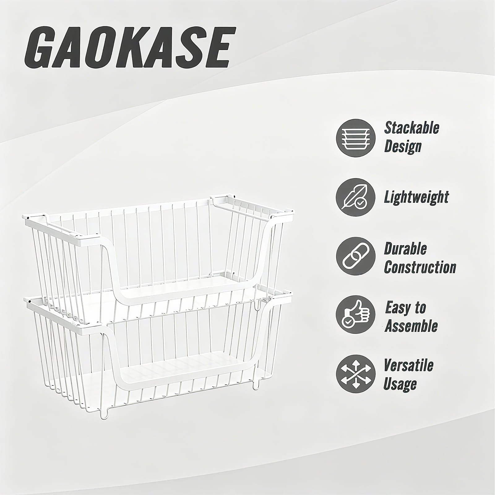 GAOKASE 4 Pcs Stackable Wire Baskets for Pantry Organizers and Storage,Vegetable Fruit Basket for Countertop,Kitchen Storage Metal Baskets,Produce Potato Onion Storage Bin,Black
