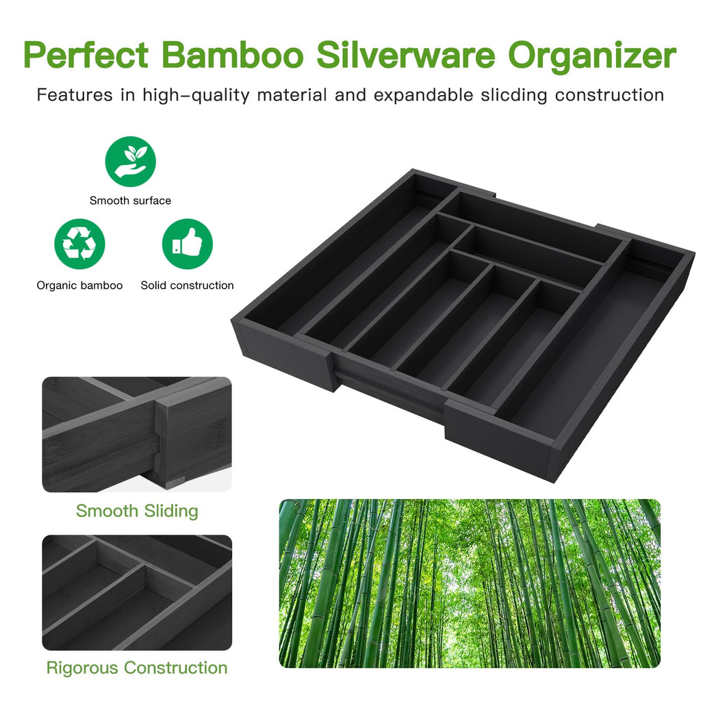 Pipishell Bamboo Expandable Silverware Drawer Organizer