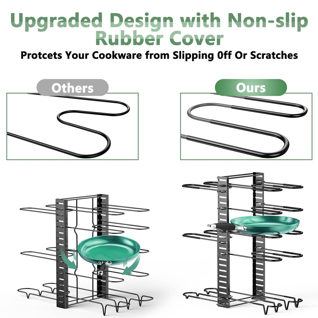 ORDORA Pots and Pans Organizer for Cabinet 16.61 Height, 8 Tier Pot Organizers Rack with 3 DIY Methods, Adjustable Pan Organizer under Cabinet Kitchen Organization and Storage