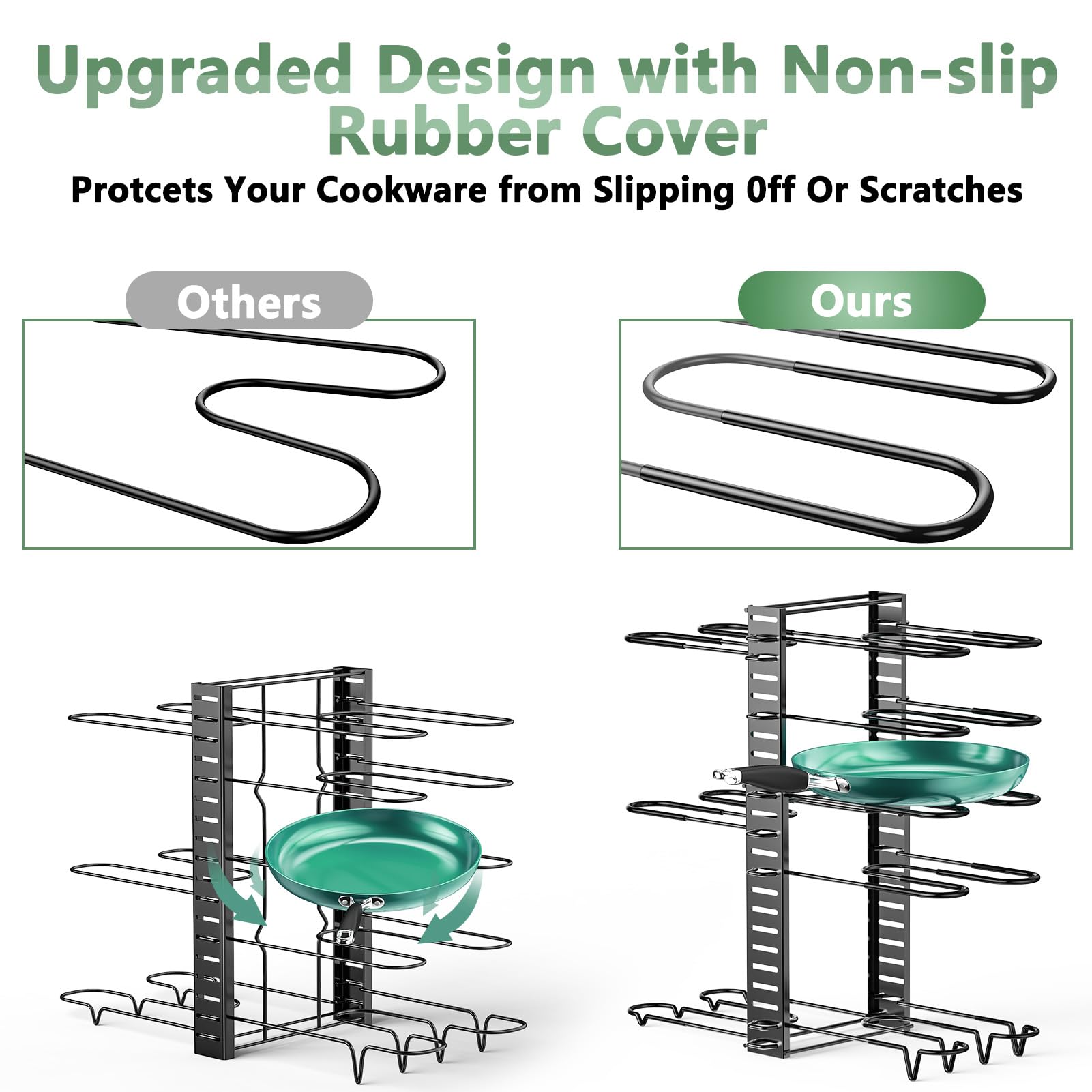 ORDORA Pots and Pans Organizer for Cabinet 16.61 Height, 8 Tier Pot Organizers Rack with 3 DIY Methods, Adjustable Pan Organizer under Cabinet Kitchen Organization and Storage