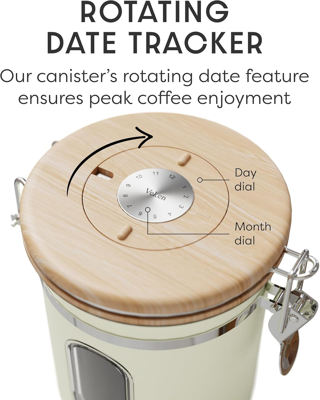 Veken Coffee Canister with Window,Airtight Stainless Steel Pantry Container,Home Kitchen Food Storage Organizers for Ground,Beans,Espresso,Rice,Tea,Sugar,Cereal, Decor,Bar Accessories,Gifts,22OZ,Black