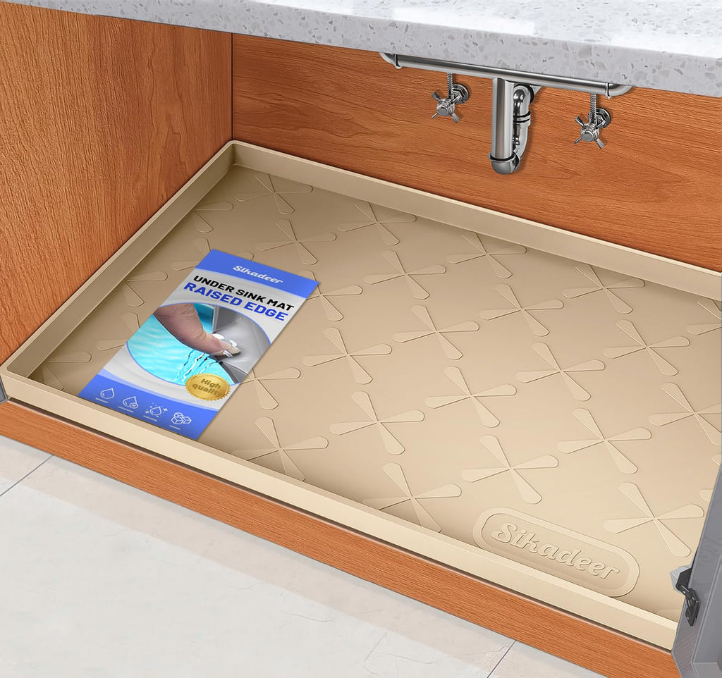 SIKADEER Under Sink Mat Waterproof 34" x 22", Silicone Mat Kitchen Drawer Shelf and Cabinet Liner, Sink Protector for Kitchen Organizers and Storage, Boot Tray Pet Food Mats