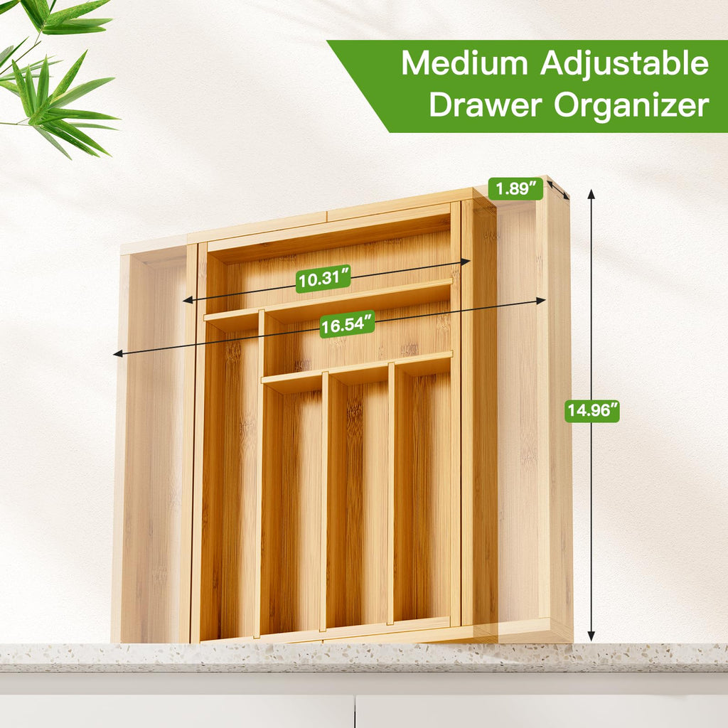 Pipishell Bamboo Expandable Silverware Drawer Organizer