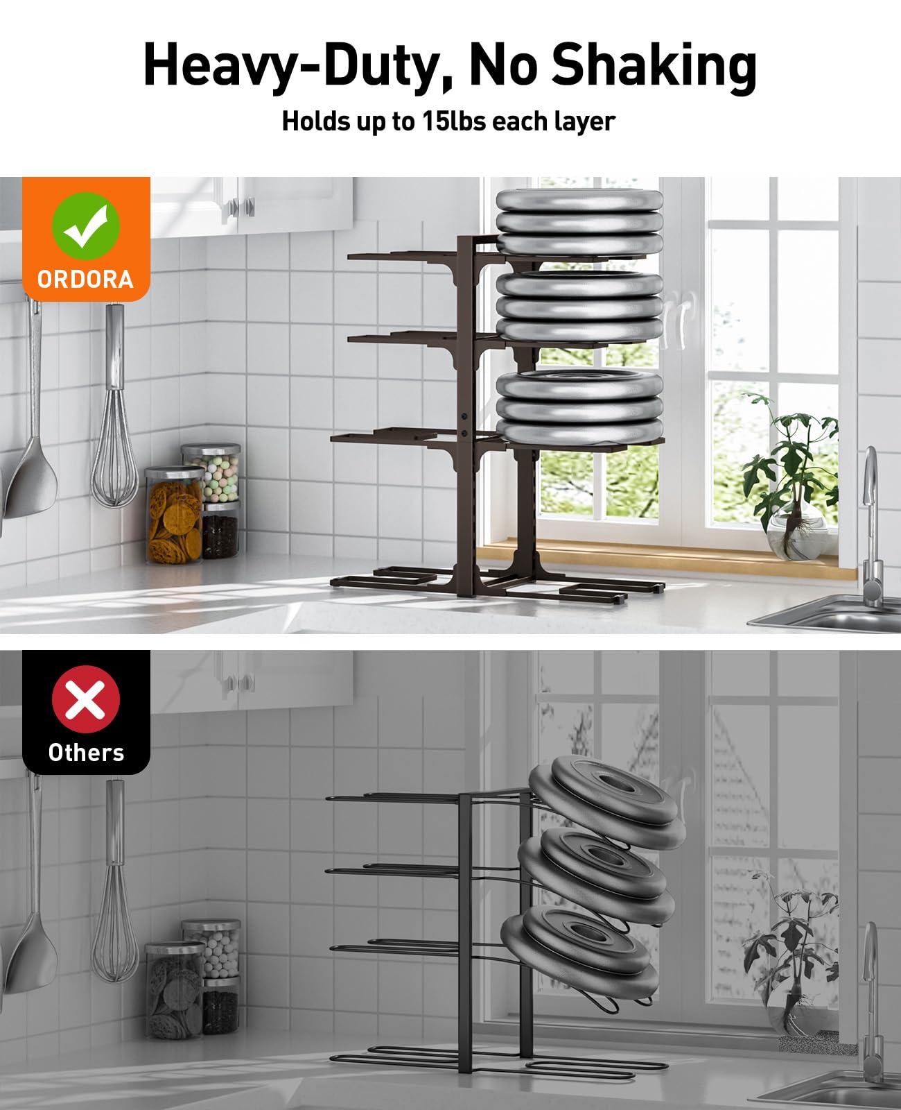 ORDORA Pots and Pans Organizer for Cabinet 16.61 Height, 8 Tier Pot Organizers Rack with 3 DIY Methods, Adjustable Pan Organizer under Cabinet Kitchen Organization and Storage