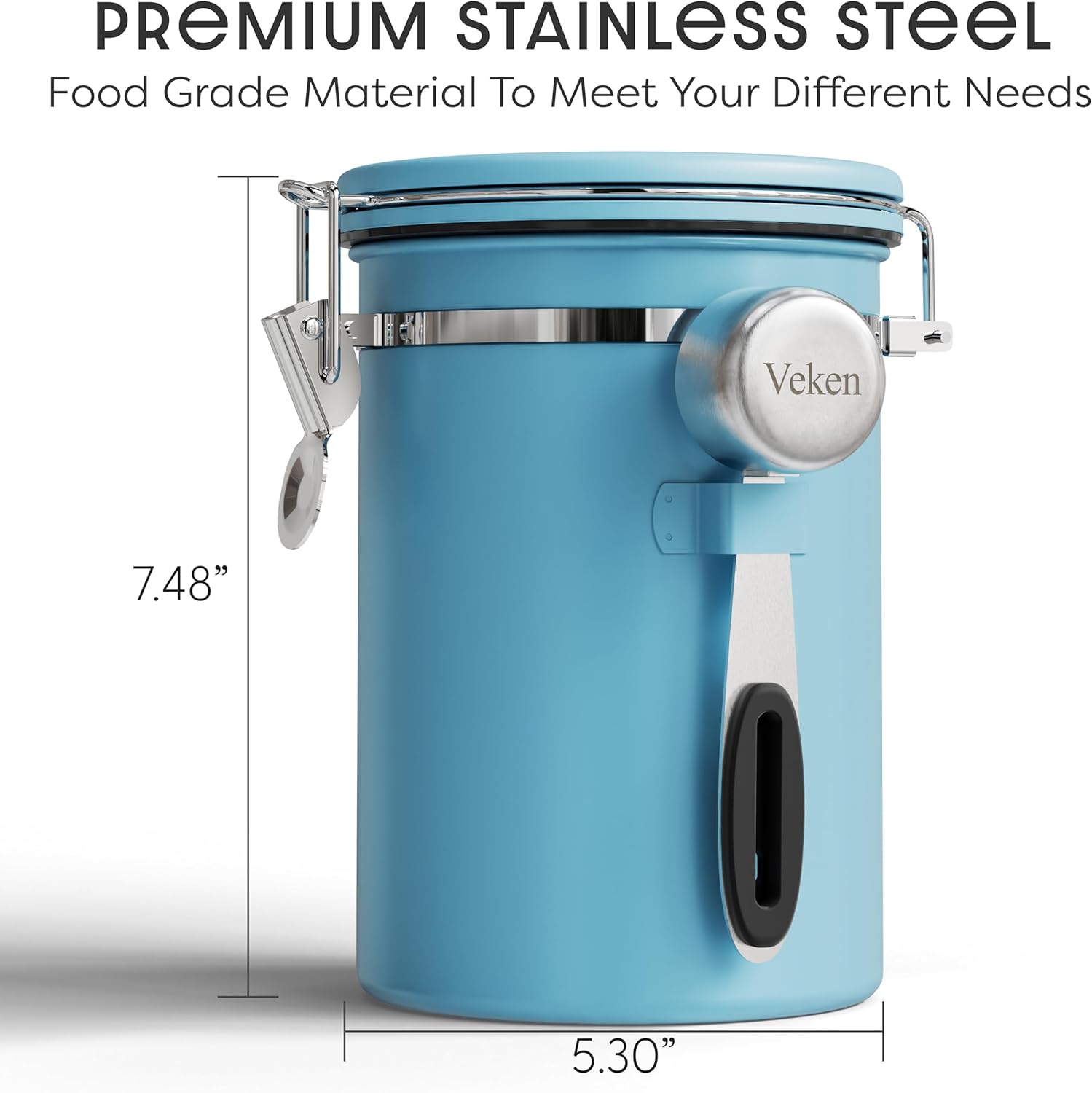 Veken Coffee Canister with Window,Airtight Stainless Steel Pantry Container,Home Kitchen Food Storage Organizers for Ground,Beans,Espresso,Rice,Tea,Sugar,Cereal, Decor,Bar Accessories,Gifts,22OZ,Black