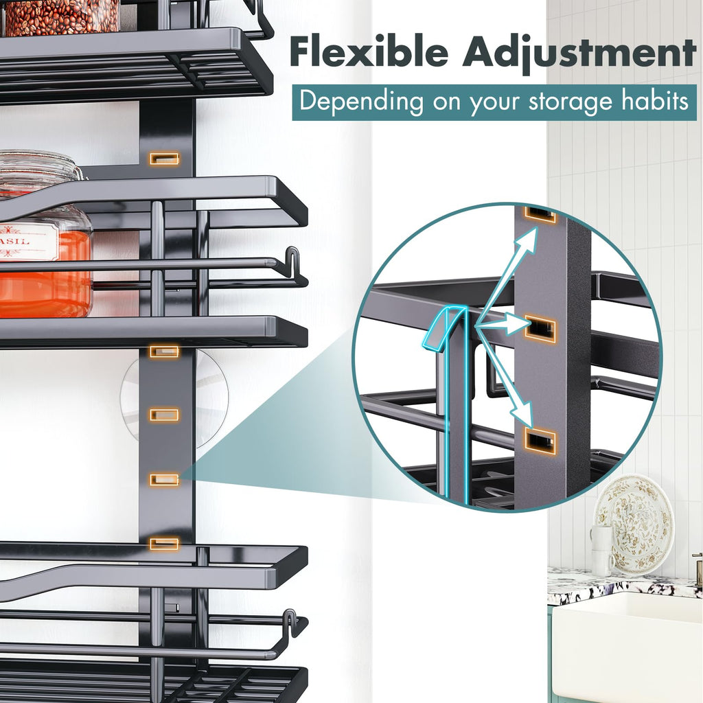 Eastherry Over The Door Pantry Organizer，9-Tier Over The Door Organizer with Adjustable Basket，Metal Hanging Pantry Organizers and Storage for Kitchen, Back of Door Seasoning Rack