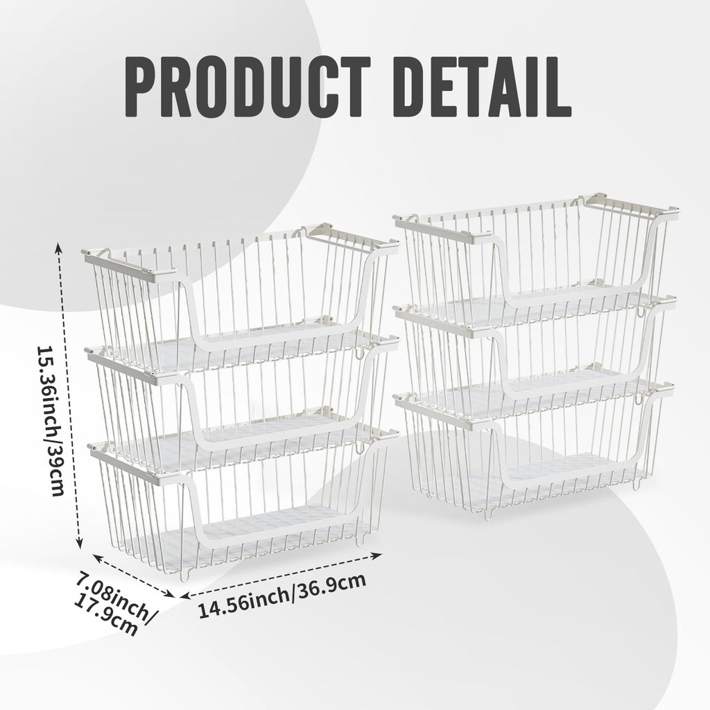 GAOKASE 4 Pcs Stackable Wire Baskets for Pantry Organizers and Storage,Vegetable Fruit Basket for Countertop,Kitchen Storage Metal Baskets,Produce Potato Onion Storage Bin,Black