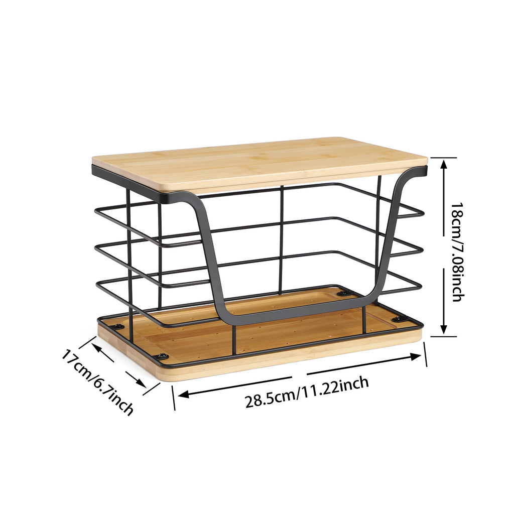 ALOCEO 2 Pack Storage Stackable Kitchen Laundry Organizers with Bamboo Top, Large Trash Bag Holder and Small Garbage Bag Dispenser for Countertop Organization