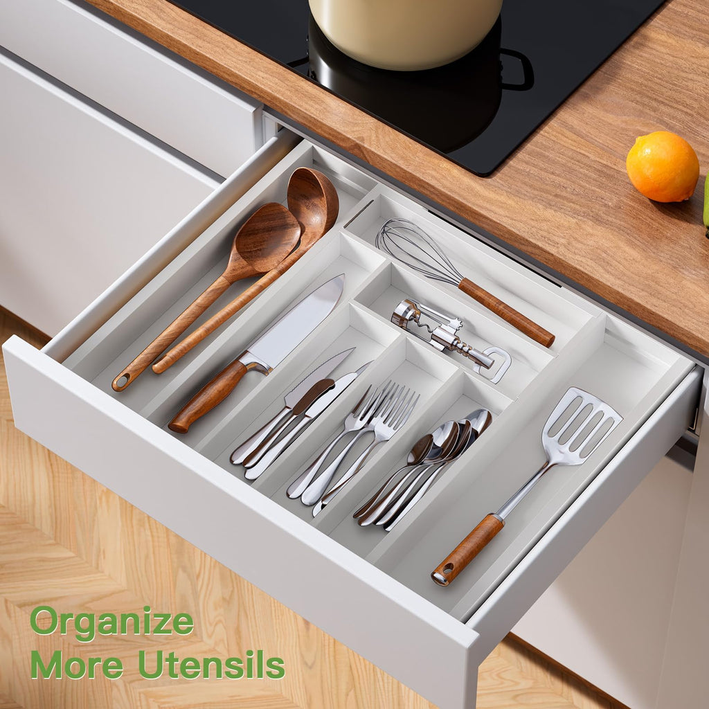 Pipishell Bamboo Expandable Silverware Drawer Organizer