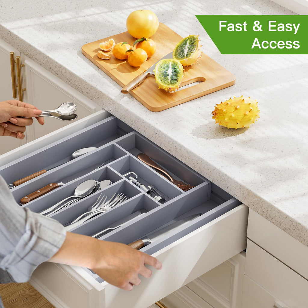 Pipishell Bamboo Expandable Silverware Drawer Organizer