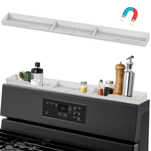 AWOKE Stove Top Shelf 30 Inch - Silicone Material Magnetic Shelf for Stove - 3 Functional Partitions Kitchen Spice Rack Organizer-Black,Kitchen Gadgets Storage Organization