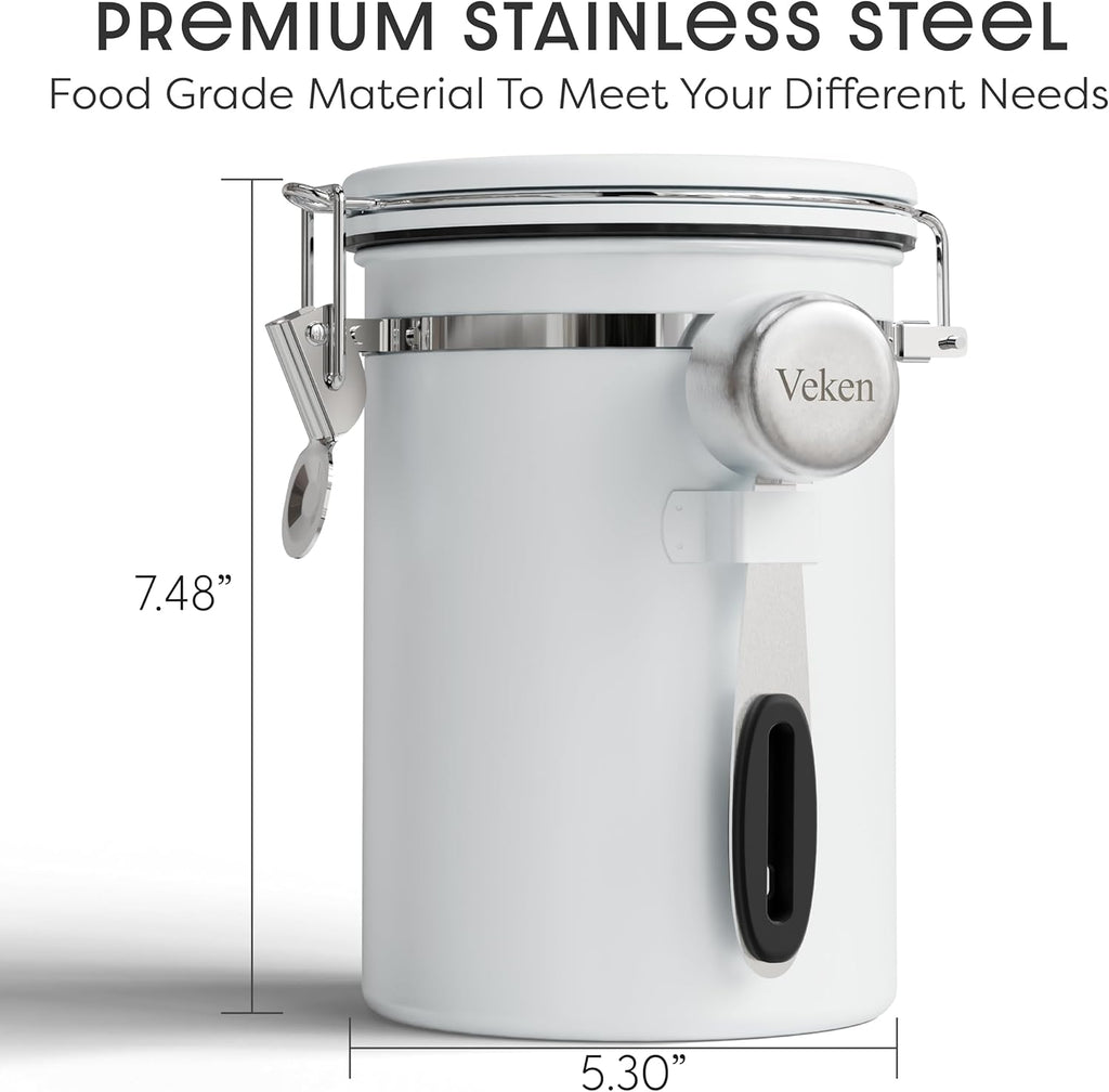 Veken Coffee Canister with Window,Airtight Stainless Steel Pantry Container,Home Kitchen Food Storage Organizers for Ground,Beans,Espresso,Rice,Tea,Sugar,Cereal, Decor,Bar Accessories,Gifts,22OZ,Black
