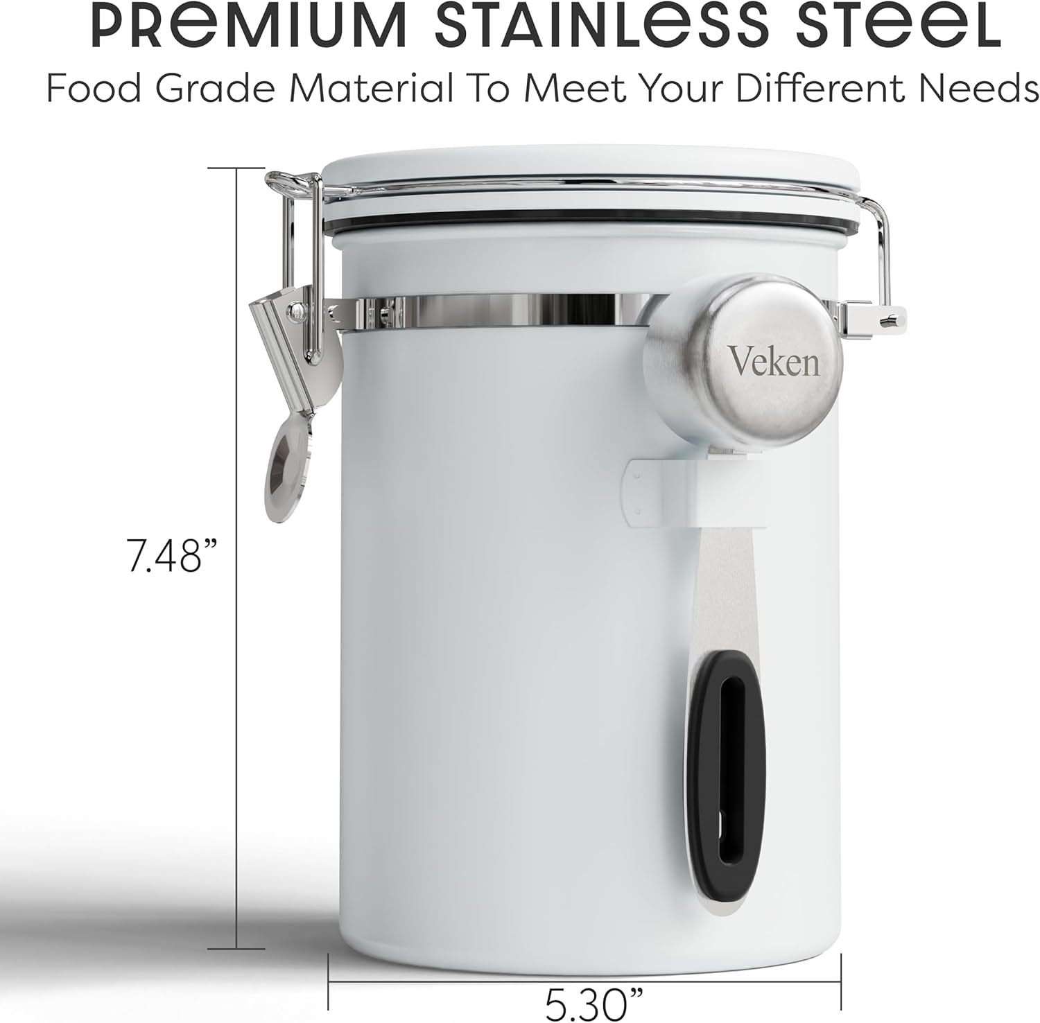 Veken Coffee Canister with Window,Airtight Stainless Steel Pantry Container,Home Kitchen Food Storage Organizers for Ground,Beans,Espresso,Rice,Tea,Sugar,Cereal, Decor,Bar Accessories,Gifts,22OZ,Black