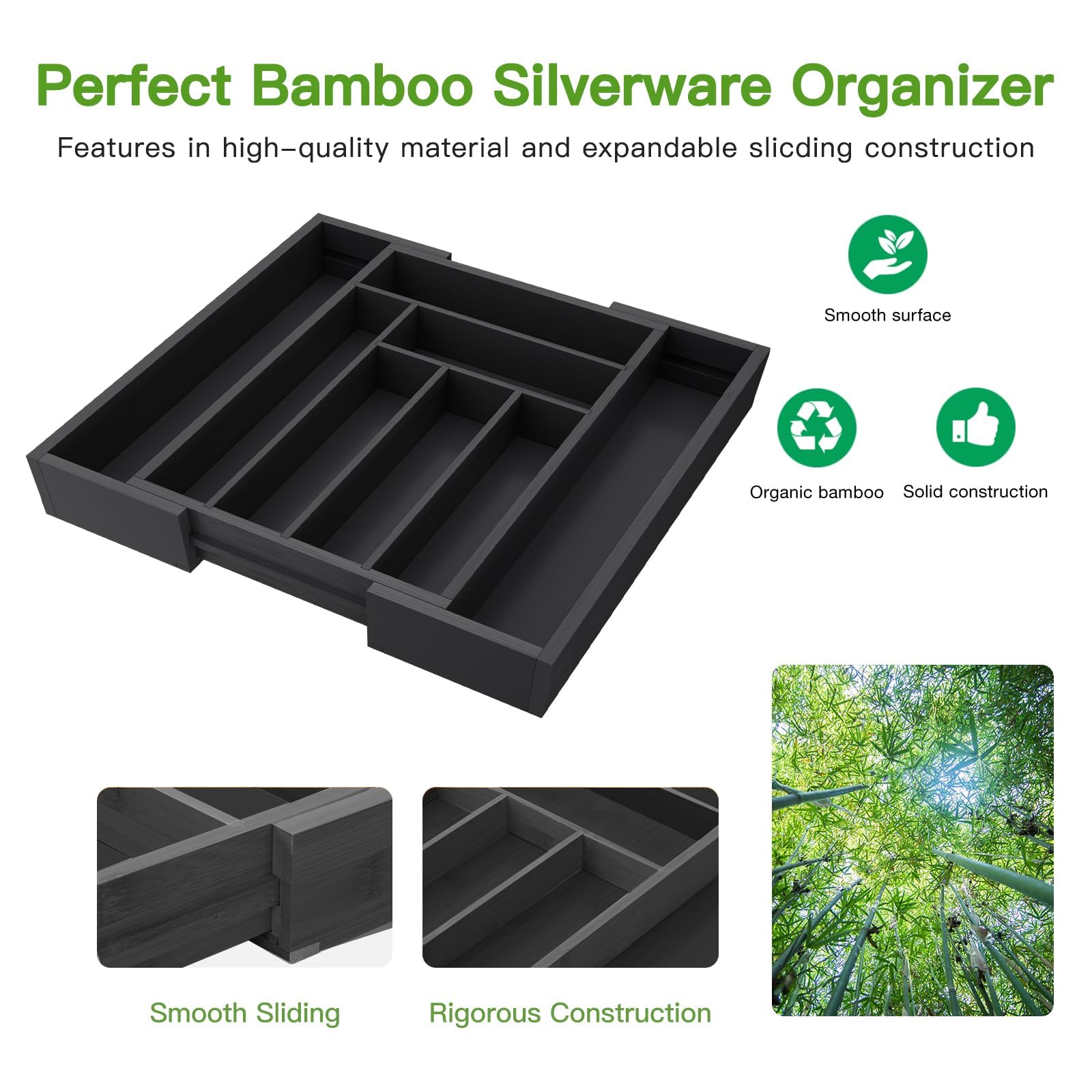 Pipishell Bamboo Expandable Silverware Drawer Organizer