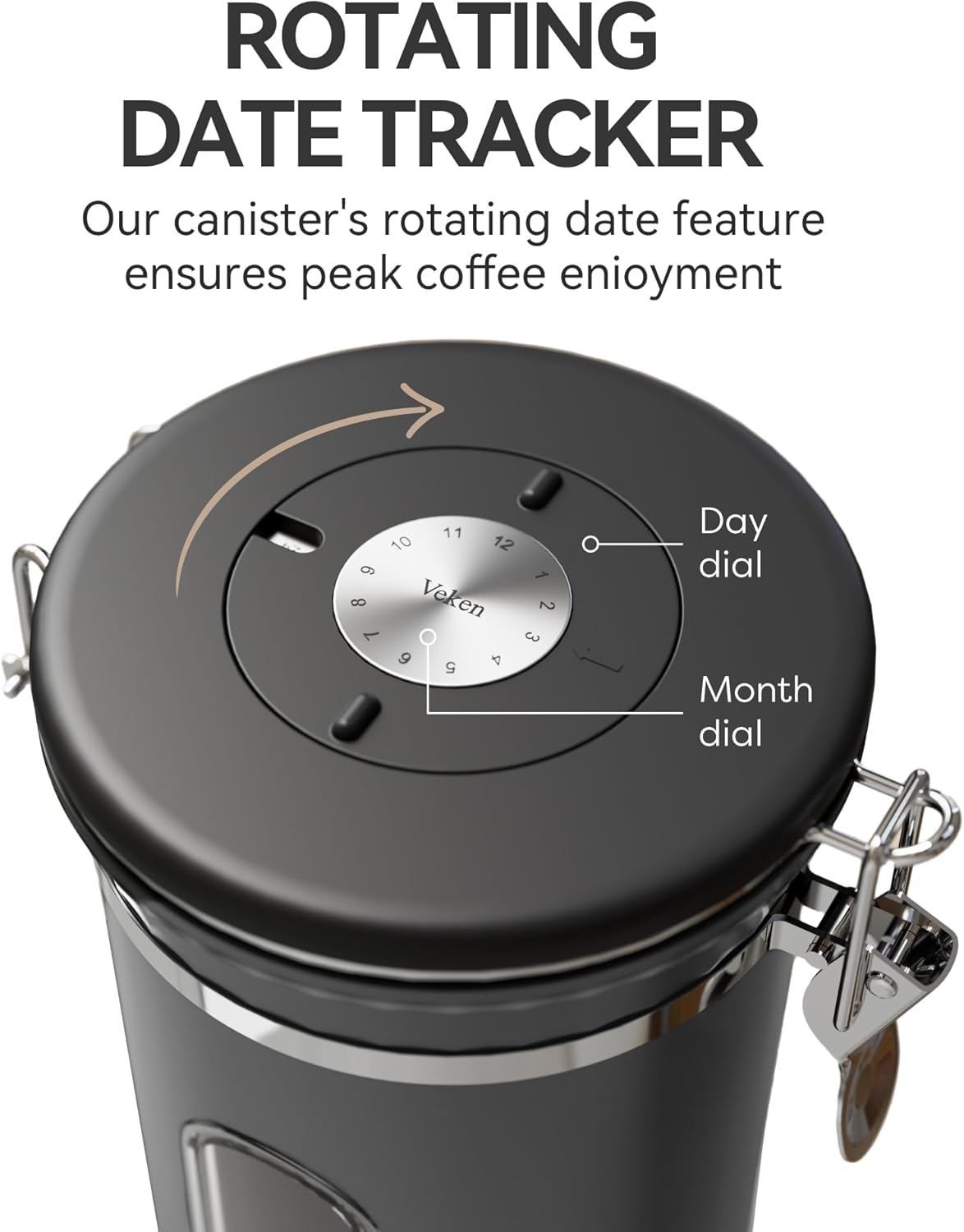 Veken Coffee Canister with Window,Airtight Stainless Steel Pantry Container,Home Kitchen Food Storage Organizers for Ground,Beans,Espresso,Rice,Tea,Sugar,Cereal, Decor,Bar Accessories,Gifts,22OZ,Black