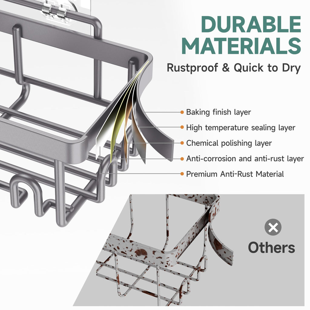 Veken Shower Caddy 6-Pack, Advanced Rustproof Design, No Drilling Adhesive Shelves, Rack with Soap Holder, Large Capacity Bathroom Organizers and Storage, Wall-Mounted Kitchen & Home Decor