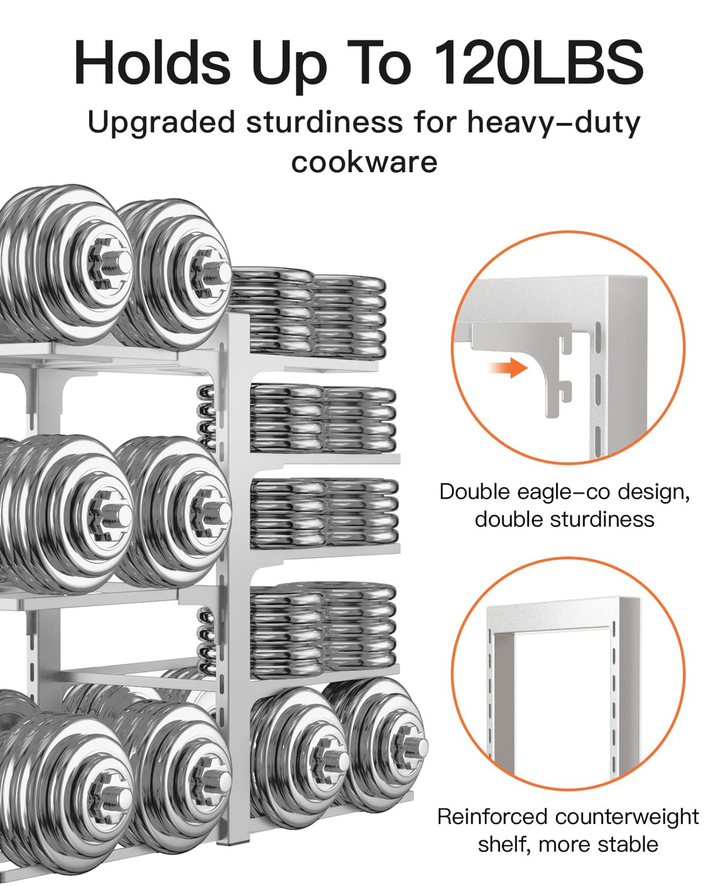 ORDORA Pots and Pans Organizer for Cabinet 16.61 Height, 8 Tier Pot Organizers Rack with 3 DIY Methods, Adjustable Pan Organizer under Cabinet Kitchen Organization and Storage