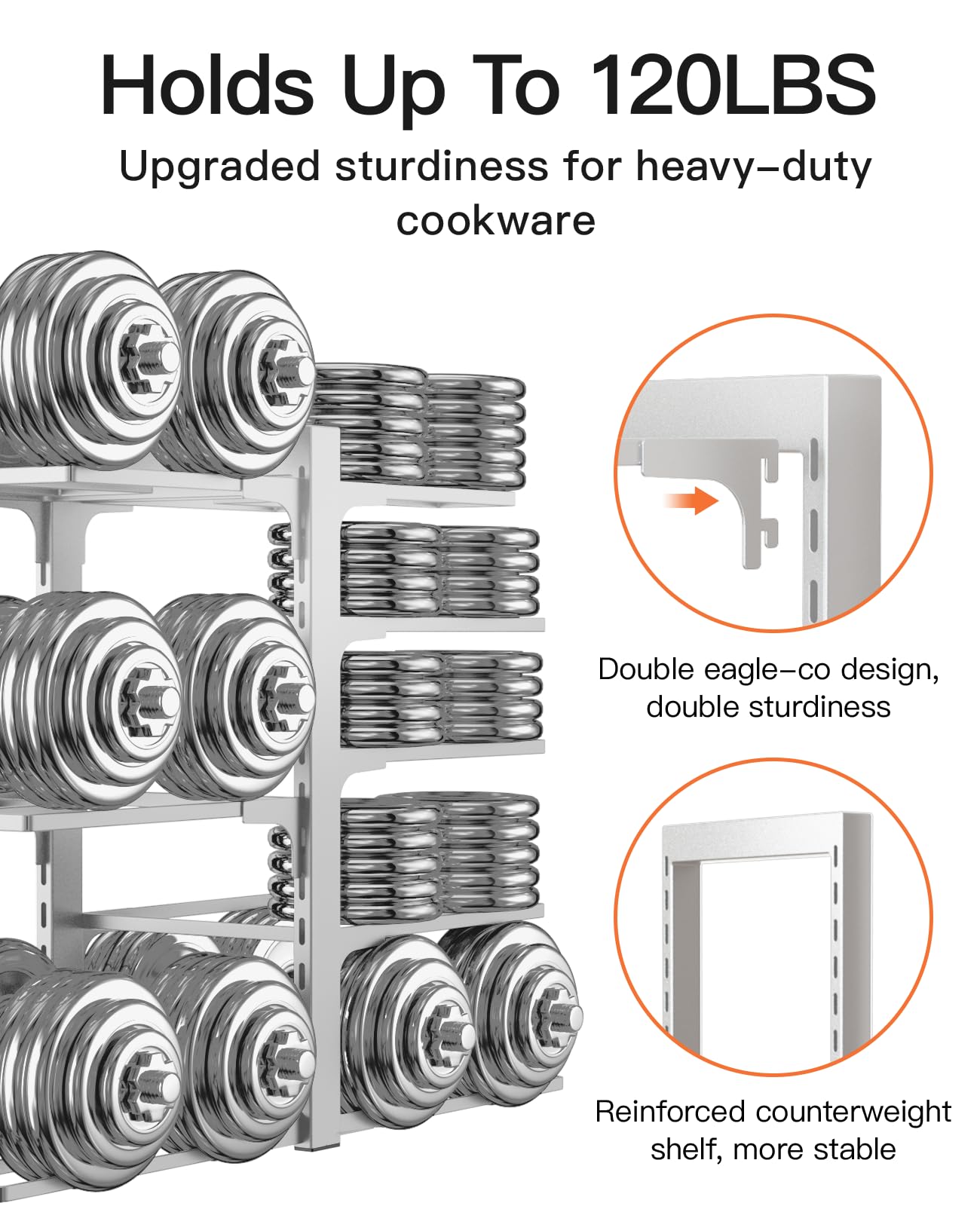 ORDORA Pots and Pans Organizer for Cabinet 16.61 Height, 8 Tier Pot Organizers Rack with 3 DIY Methods, Adjustable Pan Organizer under Cabinet Kitchen Organization and Storage