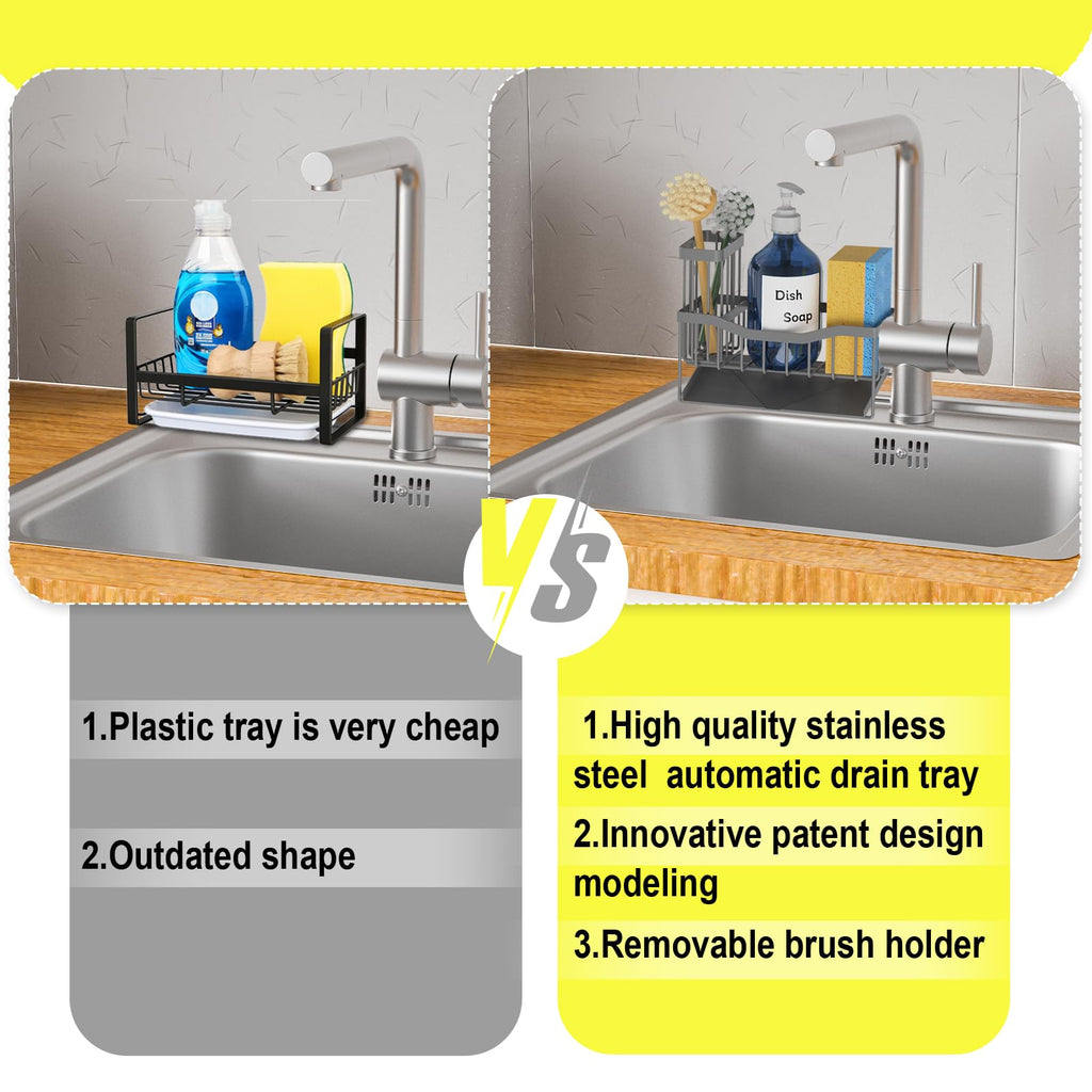 Fssvcd Maifan Sink Caddy Sponge Holder for Kitchen with Brush Holder and Stainless Steel Self Drain Tray, Rustproof Kitchen Sink Organizer for Sponge, Soap Dispenser Storage Accessories