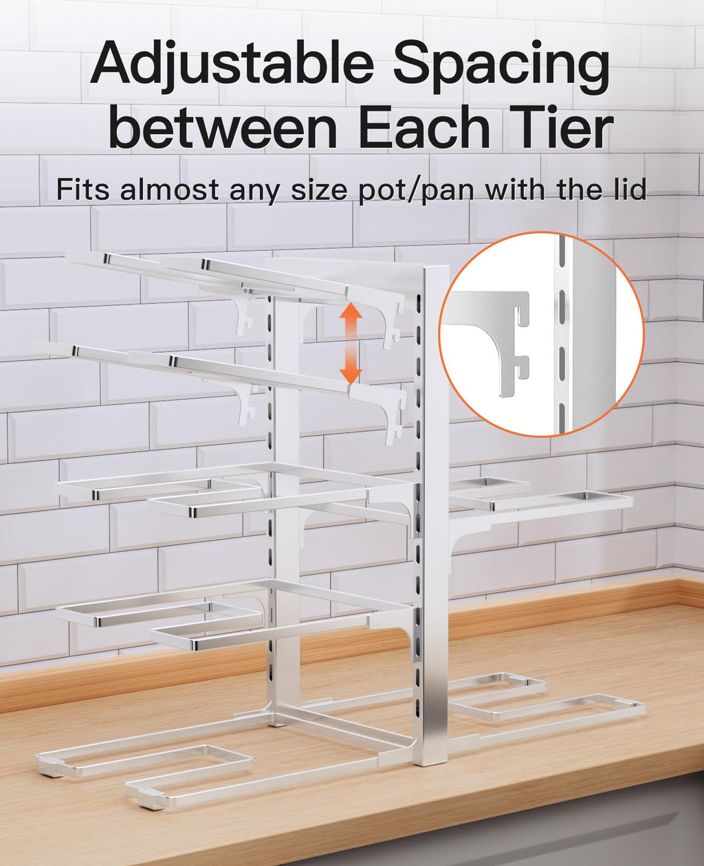 ORDORA Pots and Pans Organizer for Cabinet 16.61 Height, 8 Tier Pot Organizers Rack with 3 DIY Methods, Adjustable Pan Organizer under Cabinet Kitchen Organization and Storage