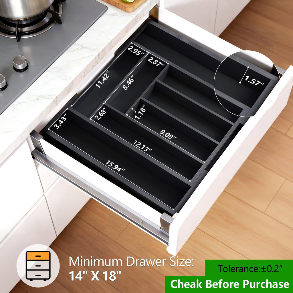 Pipishell Bamboo Expandable Silverware Drawer Organizer