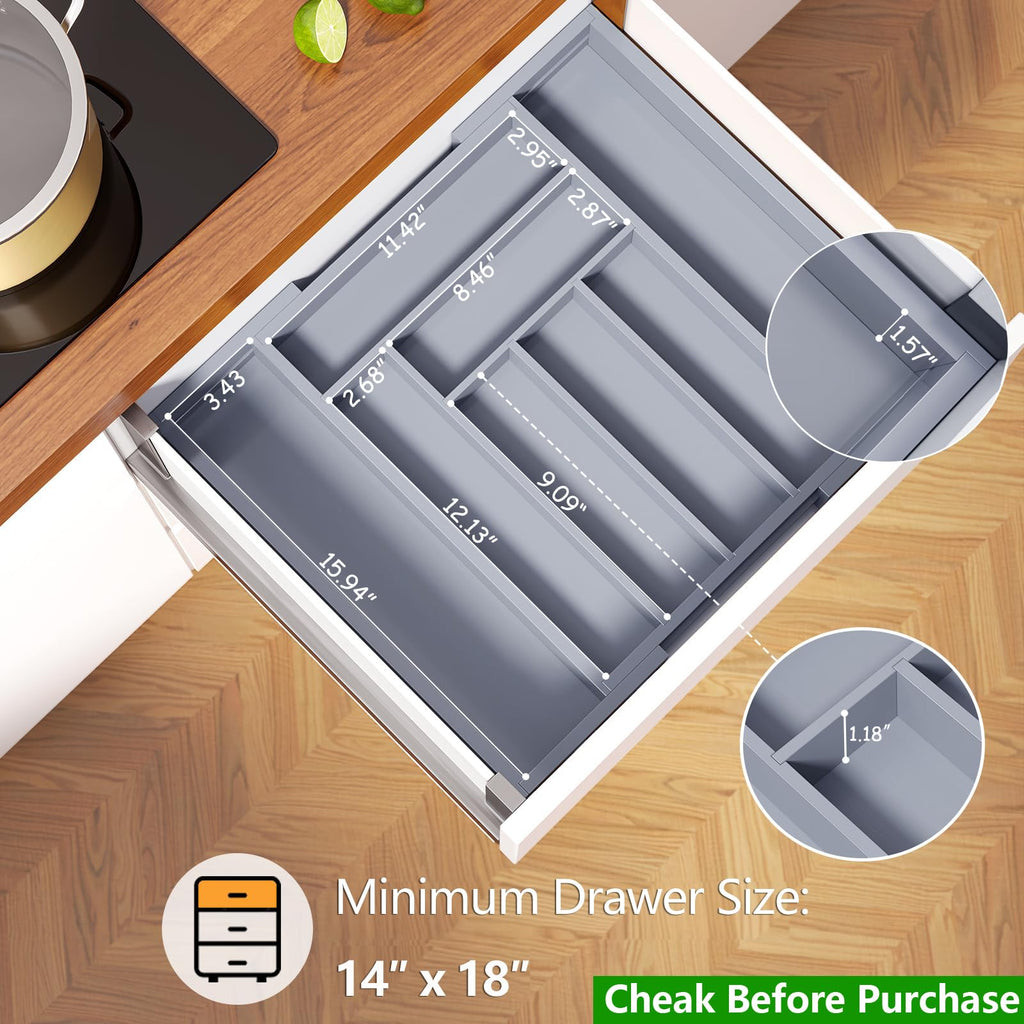 Pipishell Bamboo Expandable Silverware Drawer Organizer