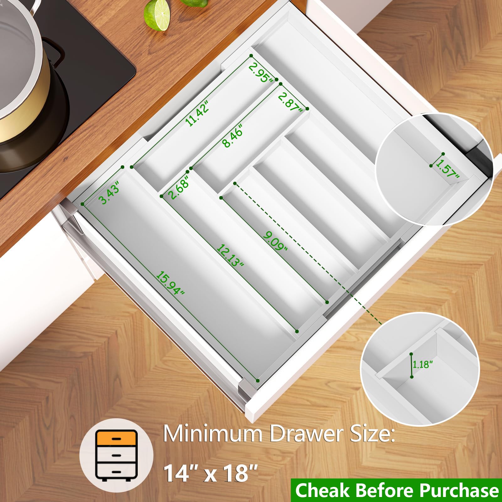 Pipishell Bamboo Expandable Silverware Drawer Organizer