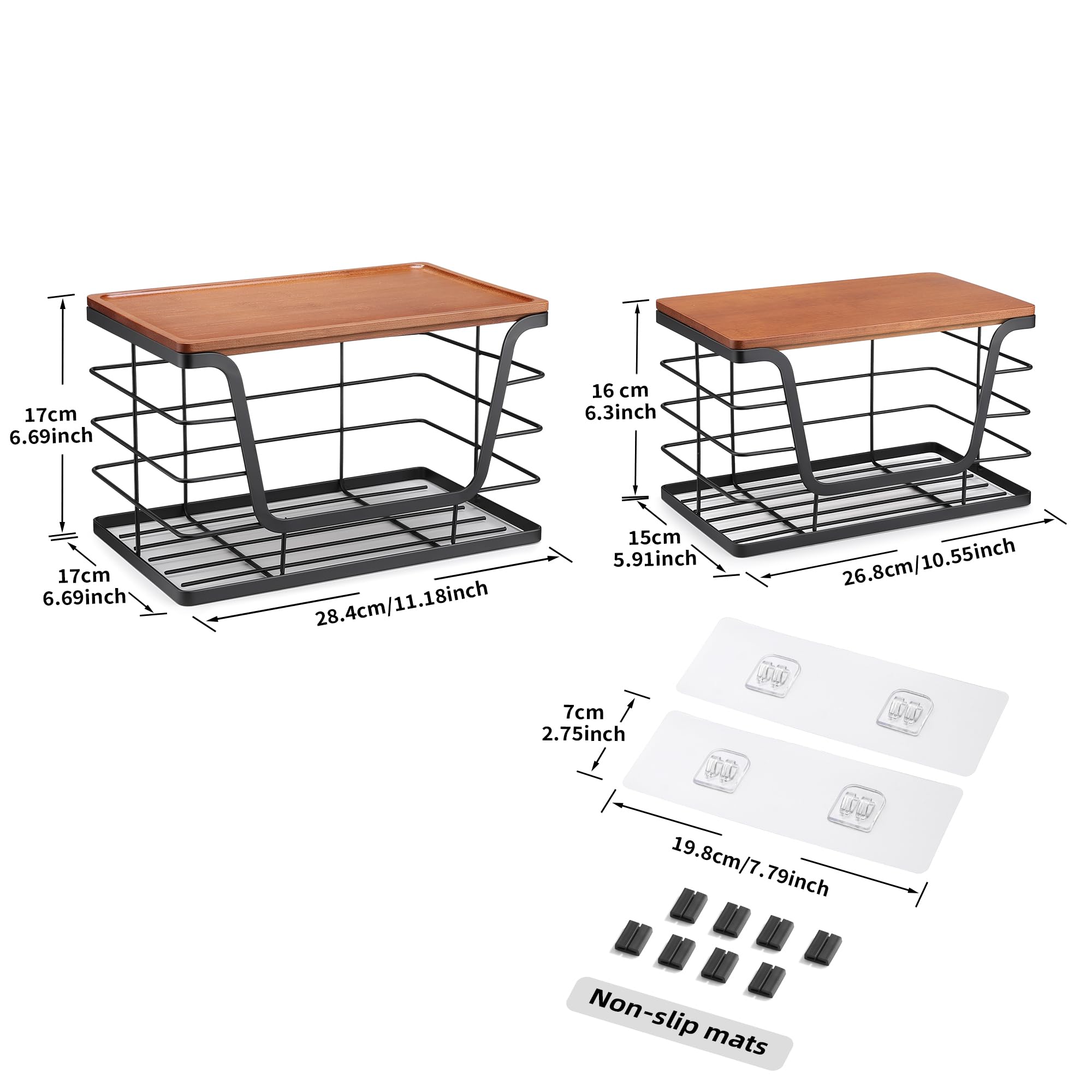 ALOCEO 2 Pack Storage Stackable Kitchen Laundry Organizers with Bamboo Top, Large Trash Bag Holder and Small Garbage Bag Dispenser for Countertop Organization