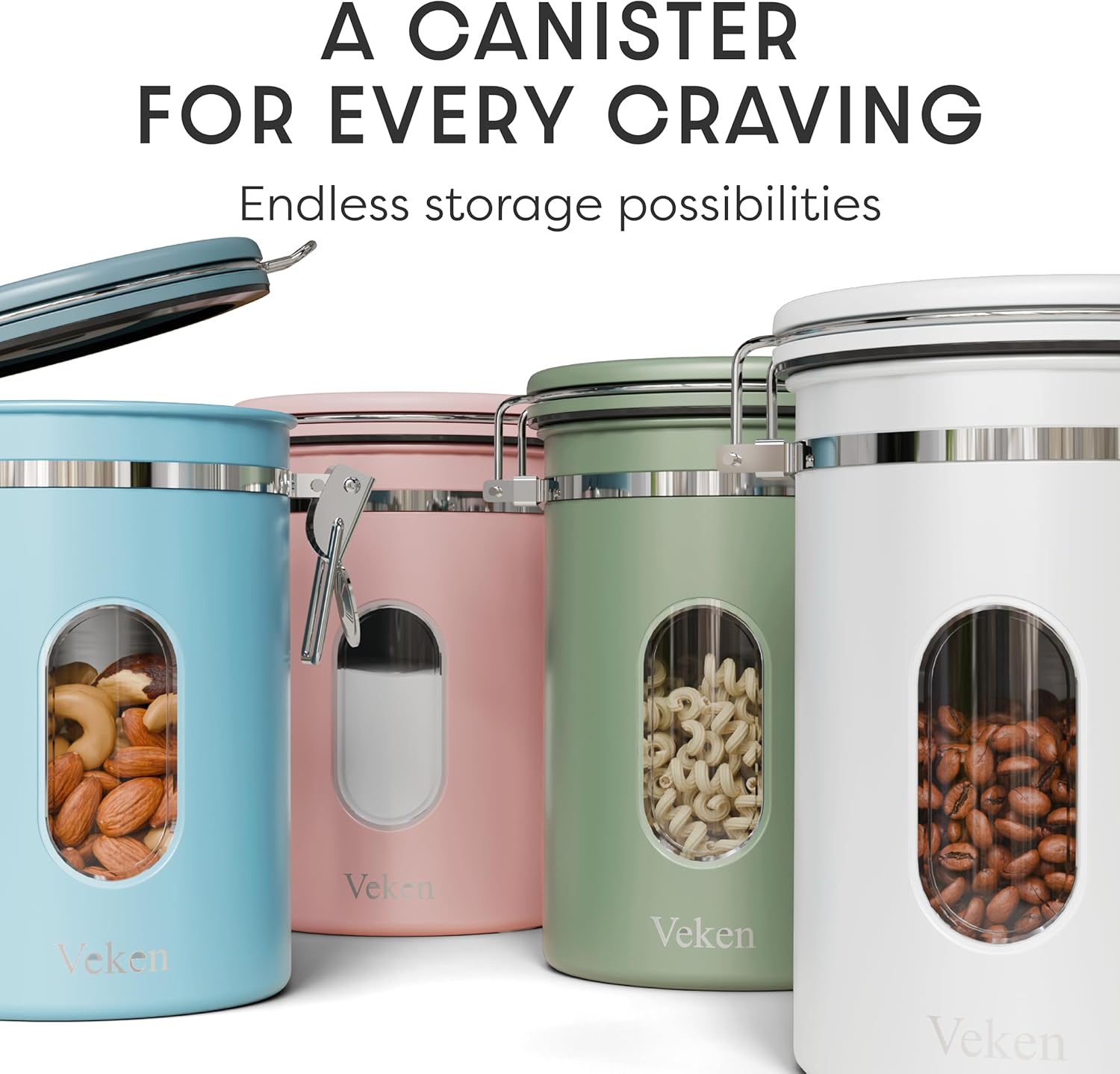 Veken Coffee Canister with Window,Airtight Stainless Steel Pantry Container,Home Kitchen Food Storage Organizers for Ground,Beans,Espresso,Rice,Tea,Sugar,Cereal, Decor,Bar Accessories,Gifts,22OZ,Black