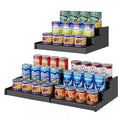 Expandable Bamboo Can Rack Organizer, 3-Tier Adjustable Pantry Storage, Can Holder for Kitchen & Pantry, Canned Food Soda Organizer, Holds Up to 24 Cans, Black (Patent Pending)