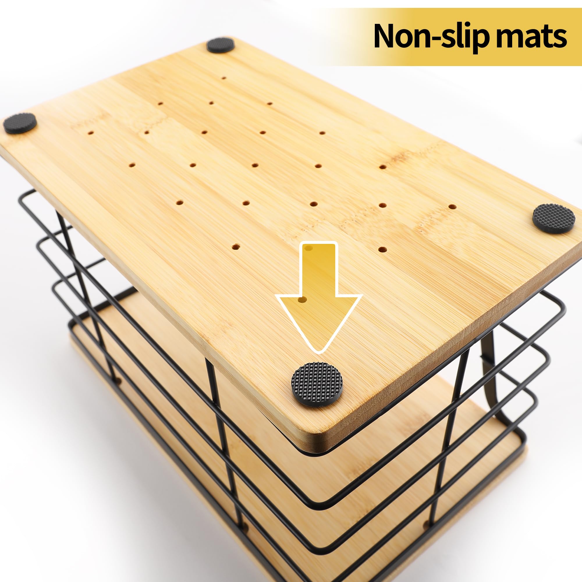 ALOCEO 2 Pack Storage Stackable Kitchen Laundry Organizers with Bamboo Top, Large Trash Bag Holder and Small Garbage Bag Dispenser for Countertop Organization