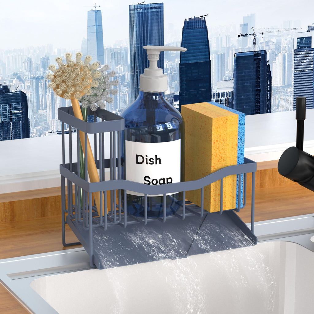 Fssvcd Maifan Sink Caddy Sponge Holder for Kitchen with Brush Holder and Stainless Steel Self Drain Tray, Rustproof Kitchen Sink Organizer for Sponge, Soap Dispenser Storage Accessories