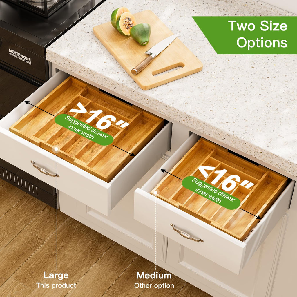 Pipishell Bamboo Expandable Silverware Drawer Organizer