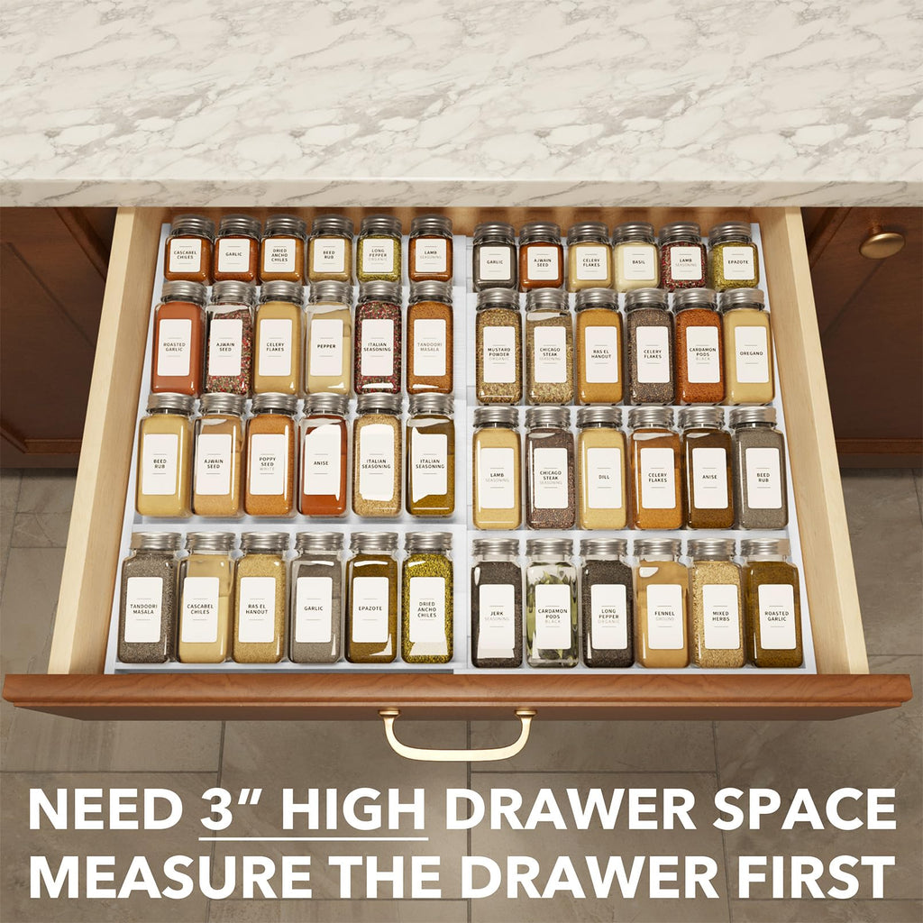 SpaceAid Bamboo Spice Drawer Organizer, (Need 3" Deep Drawer) Expandable 4 Tier Spices Rack for Cabinet, Kitchen Seasoning Storage Insert (Jars Not Included, From 12" to 23" Wide)
