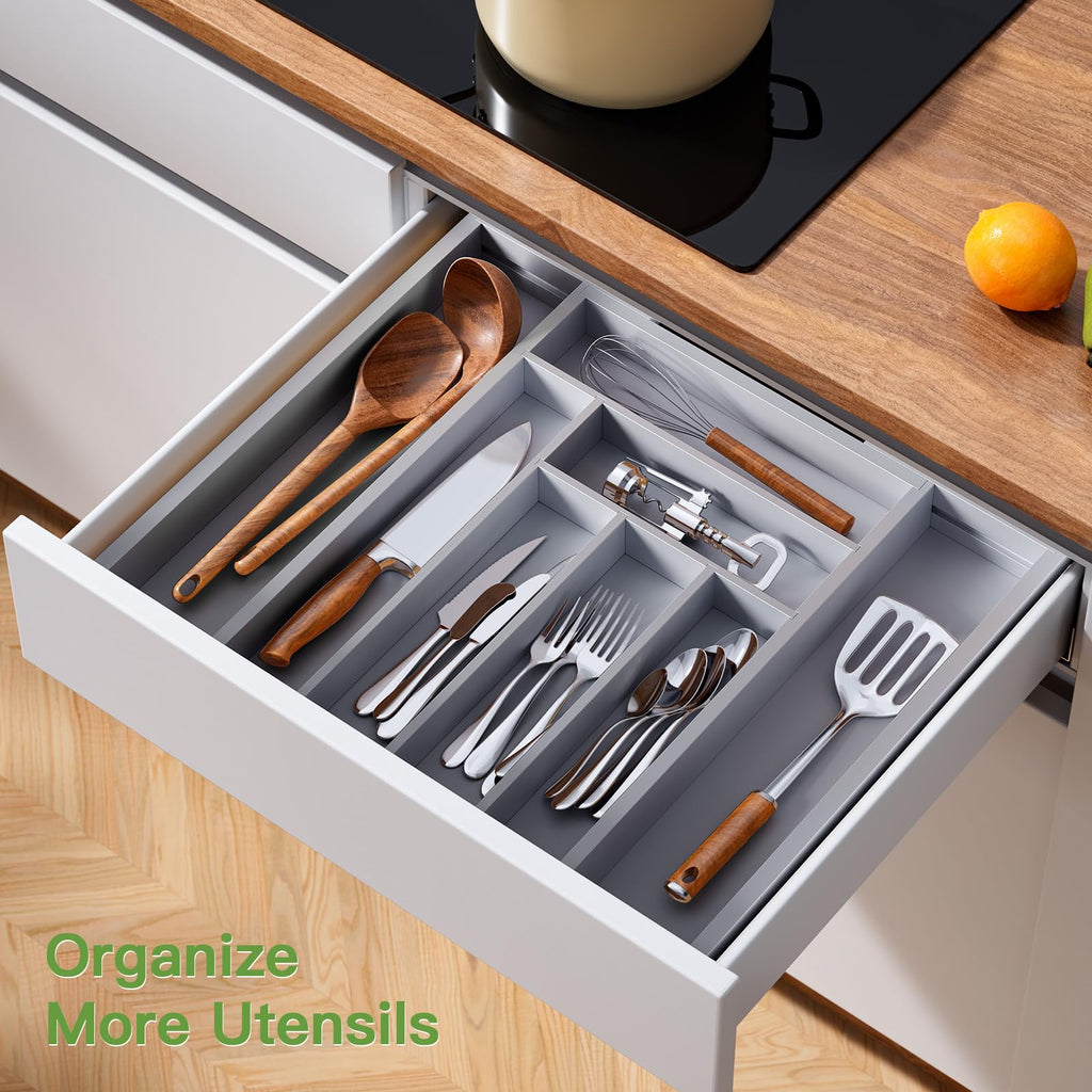 Pipishell Bamboo Expandable Silverware Drawer Organizer