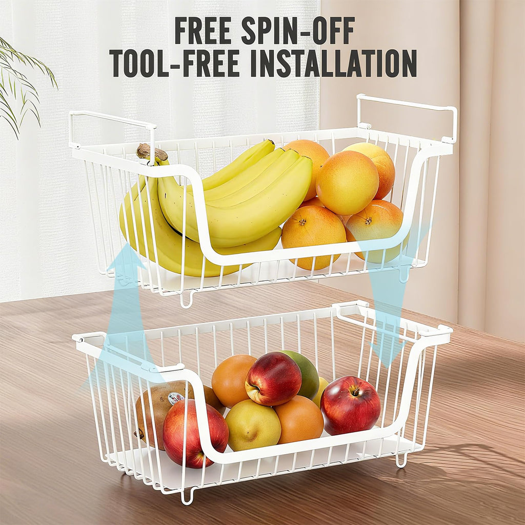 GAOKASE 4 Pcs Stackable Wire Baskets for Pantry Organizers and Storage,Vegetable Fruit Basket for Countertop,Kitchen Storage Metal Baskets,Produce Potato Onion Storage Bin,Black