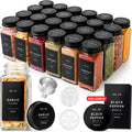 EDELHAUS Glass Spice Jars with Labels (24 x 4oz) Spice Containers with 240 Labels, Shaker Inserts, Funnel, Empty Square Empty Square Seasoning Organizer (Black Lids)