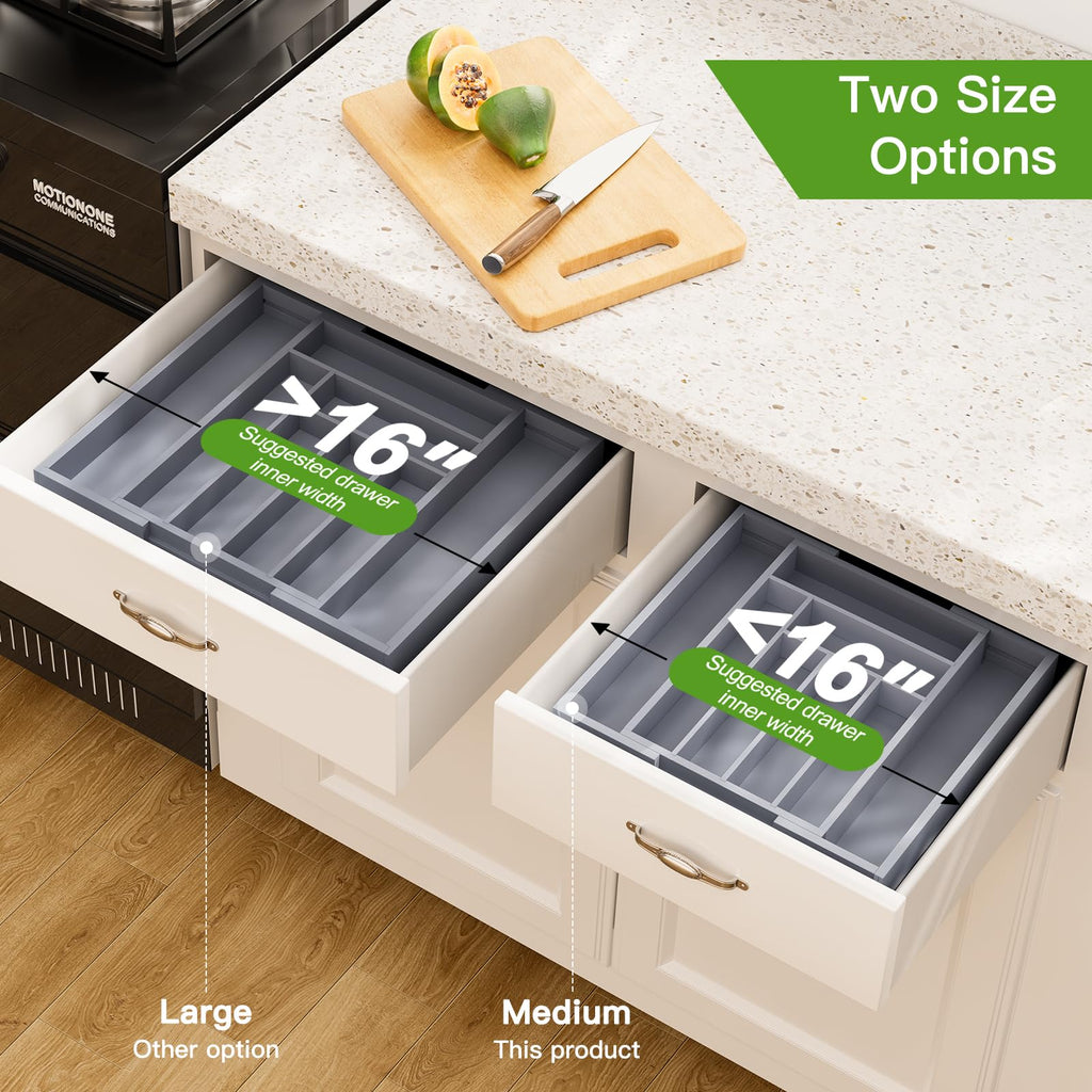 Pipishell Bamboo Expandable Silverware Drawer Organizer