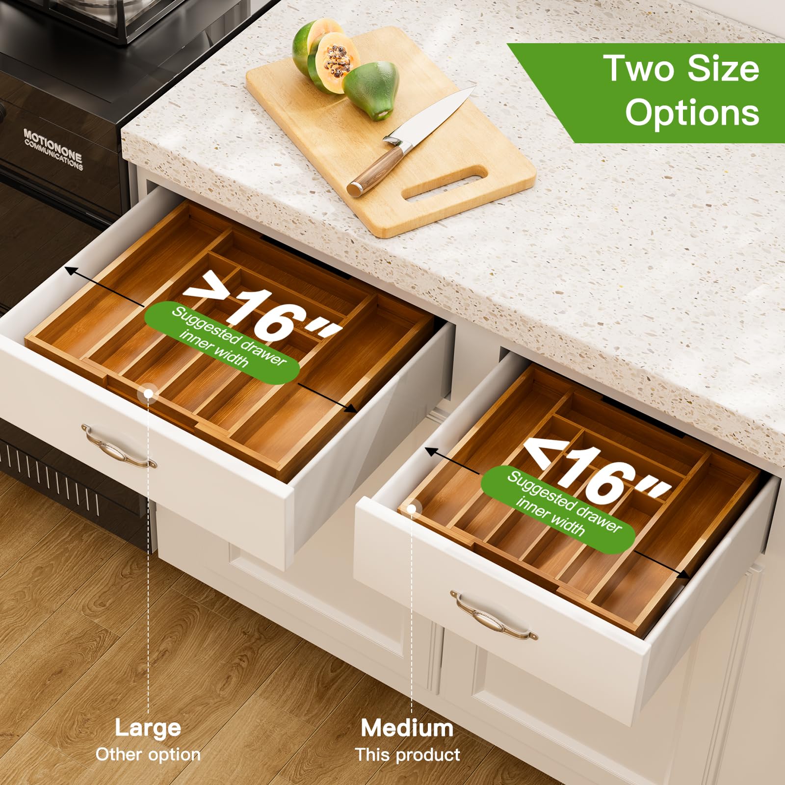 Pipishell Bamboo Expandable Silverware Drawer Organizer