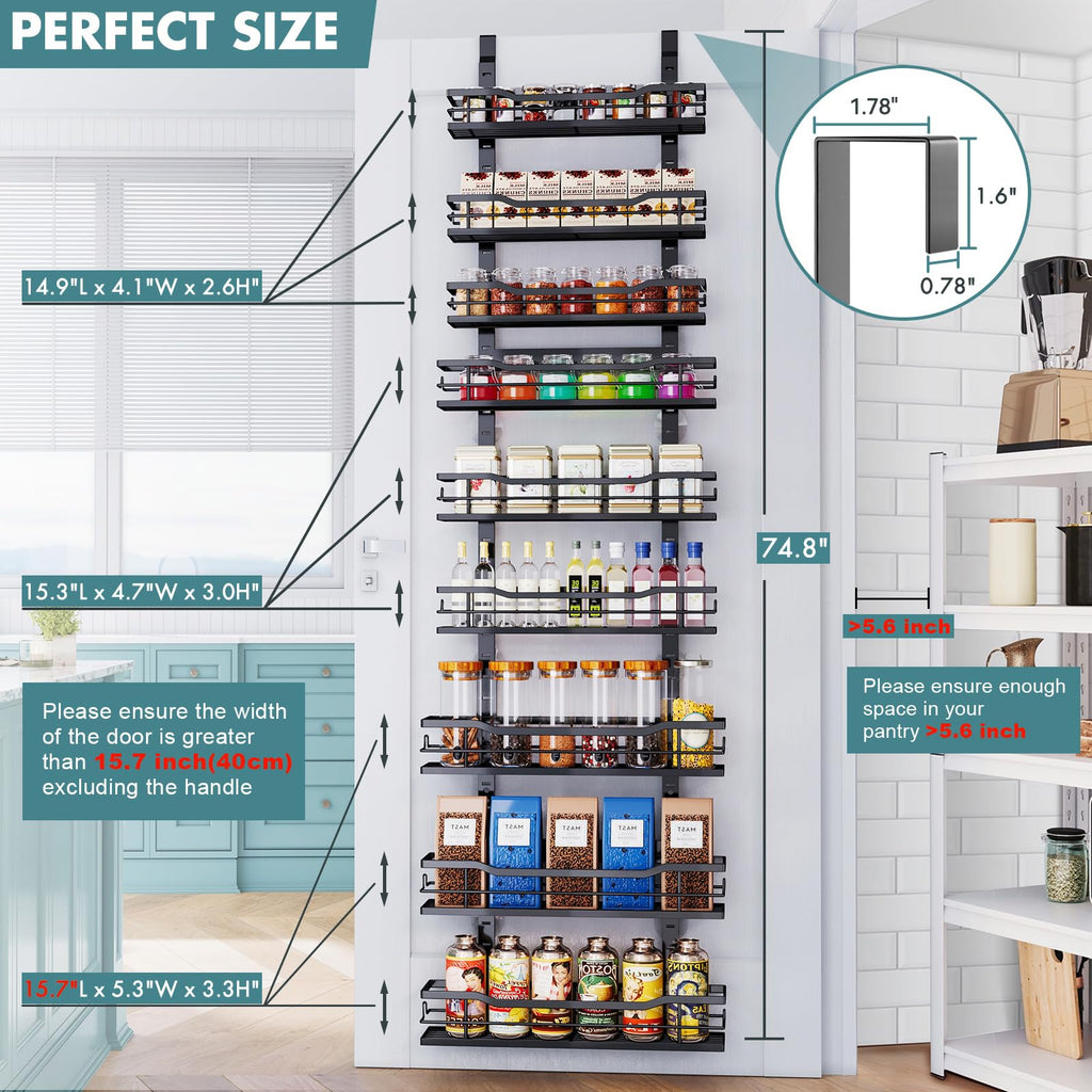 Eastherry Over The Door Pantry Organizer，9-Tier Over The Door Organizer with Adjustable Basket，Metal Hanging Pantry Organizers and Storage for Kitchen, Back of Door Seasoning Rack