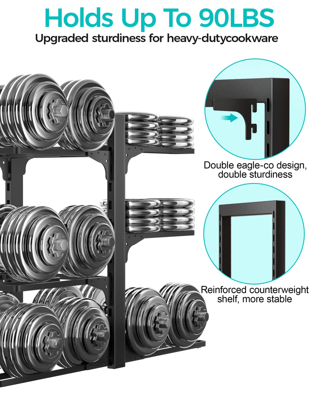 ORDORA Pots and Pans Organizer for Cabinet 16.61 Height, 8 Tier Pot Organizers Rack with 3 DIY Methods, Adjustable Pan Organizer under Cabinet Kitchen Organization and Storage