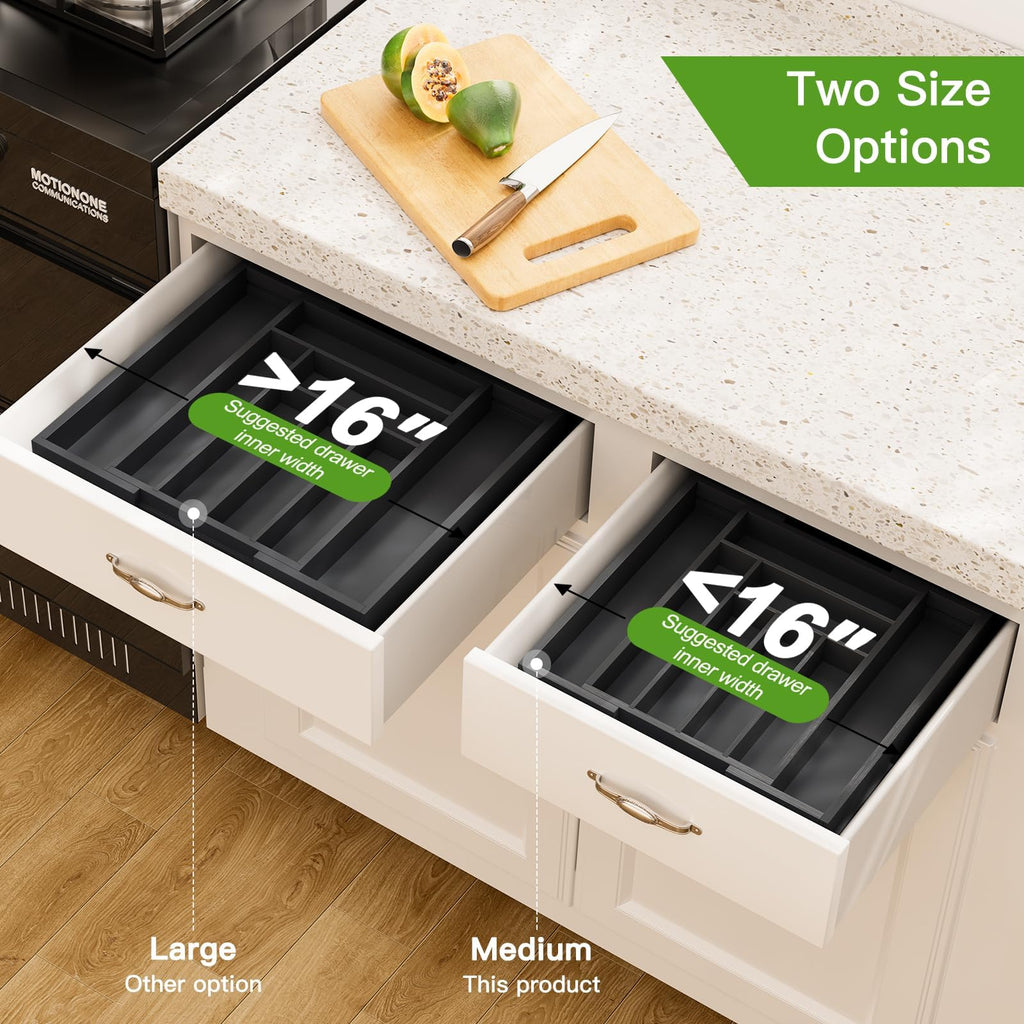 Pipishell Bamboo Expandable Silverware Drawer Organizer