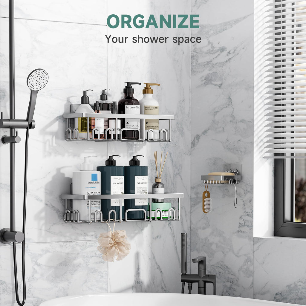 Veken Shower Caddy 6-Pack, Advanced Rustproof Design, No Drilling Adhesive Shelves, Rack with Soap Holder, Large Capacity Bathroom Organizers and Storage, Wall-Mounted Kitchen & Home Decor