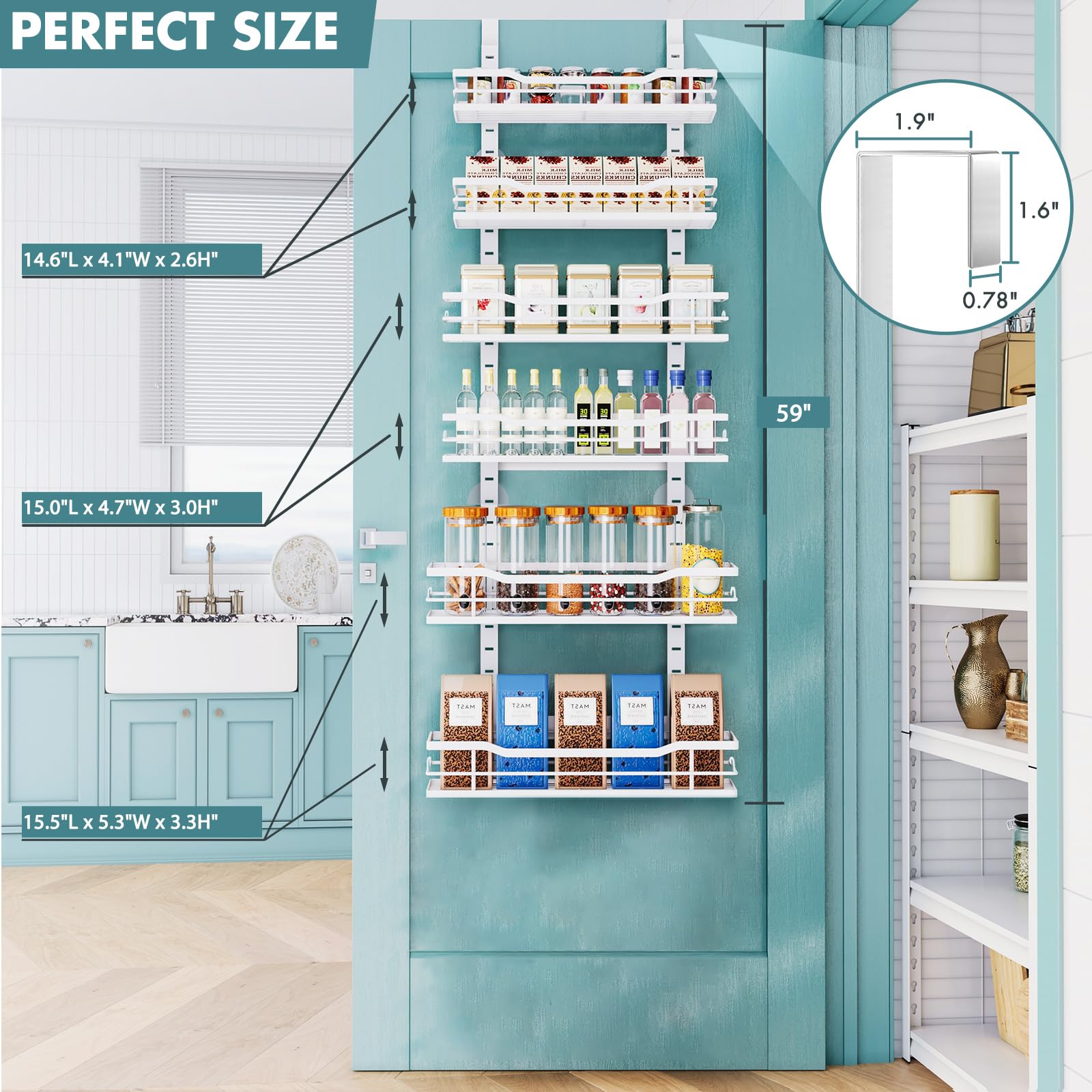 Eastherry Over The Door Pantry Organizer，9-Tier Over The Door Organizer with Adjustable Basket，Metal Hanging Pantry Organizers and Storage for Kitchen, Back of Door Seasoning Rack