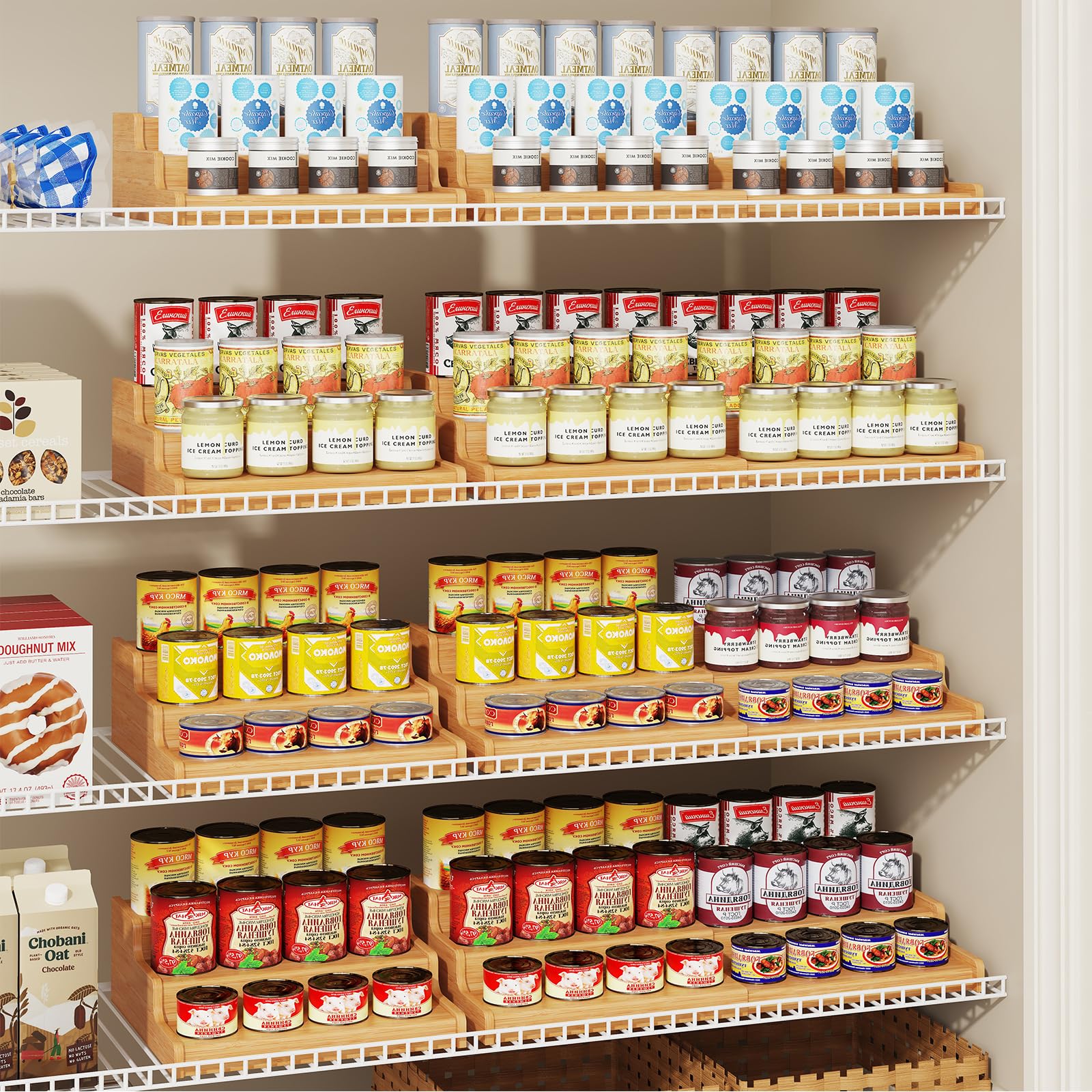 Expandable Bamboo Can Rack Organizer, 3-Tier Adjustable Pantry Storage, Can Holder for Kitchen & Pantry, Canned Food Soda Organizer, Holds Up to 24 Cans, Black (Patent Pending)