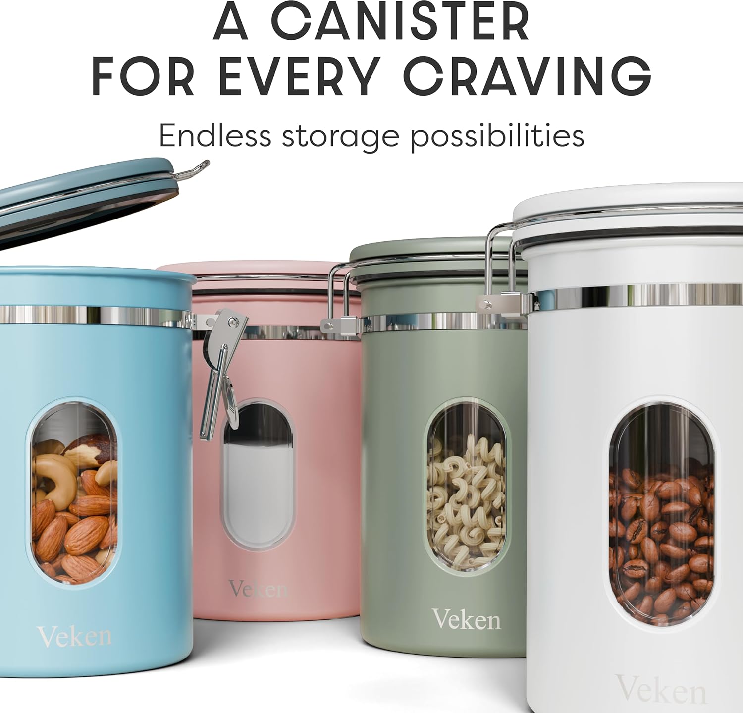 Veken Coffee Canister with Window,Airtight Stainless Steel Pantry Container,Home Kitchen Food Storage Organizers for Ground,Beans,Espresso,Rice,Tea,Sugar,Cereal, Decor,Bar Accessories,Gifts,22OZ,Black