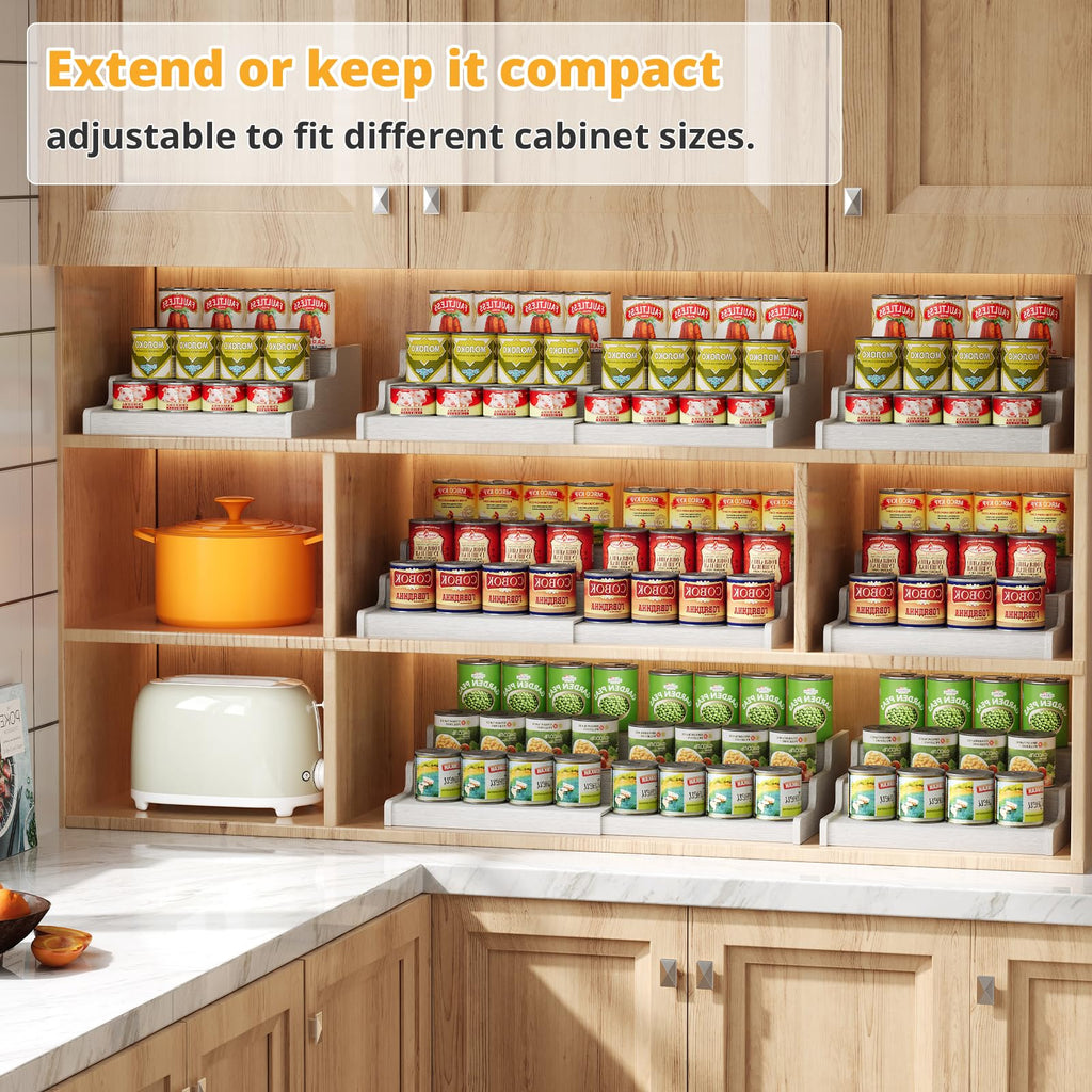 Expandable Bamboo Can Rack Organizer, 3-Tier Adjustable Pantry Storage, Can Holder for Kitchen & Pantry, Canned Food Soda Organizer, Holds Up to 24 Cans, Black (Patent Pending)
