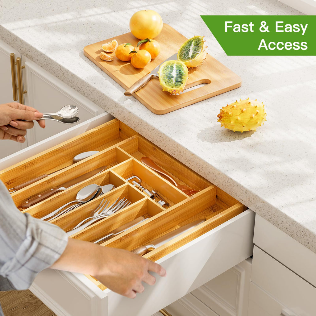 Pipishell Bamboo Expandable Silverware Drawer Organizer