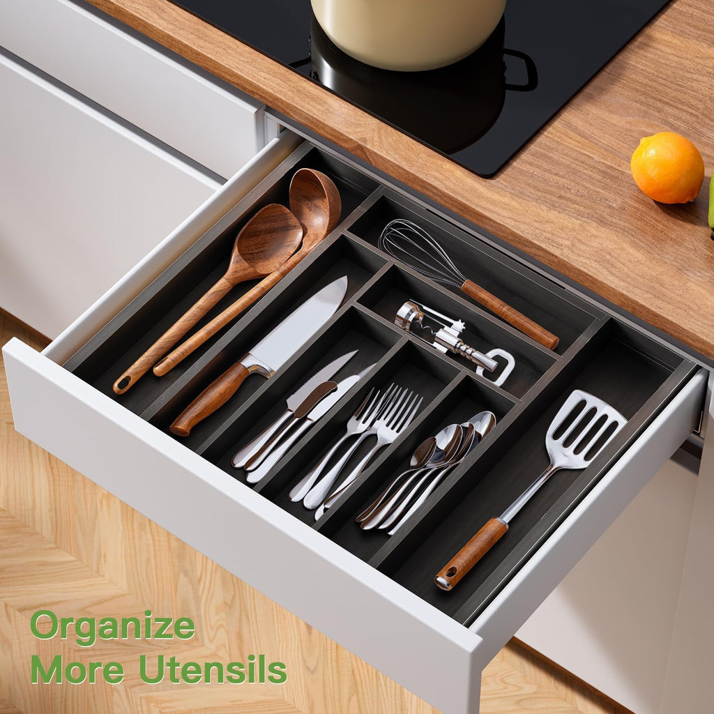 Pipishell Bamboo Expandable Silverware Drawer Organizer