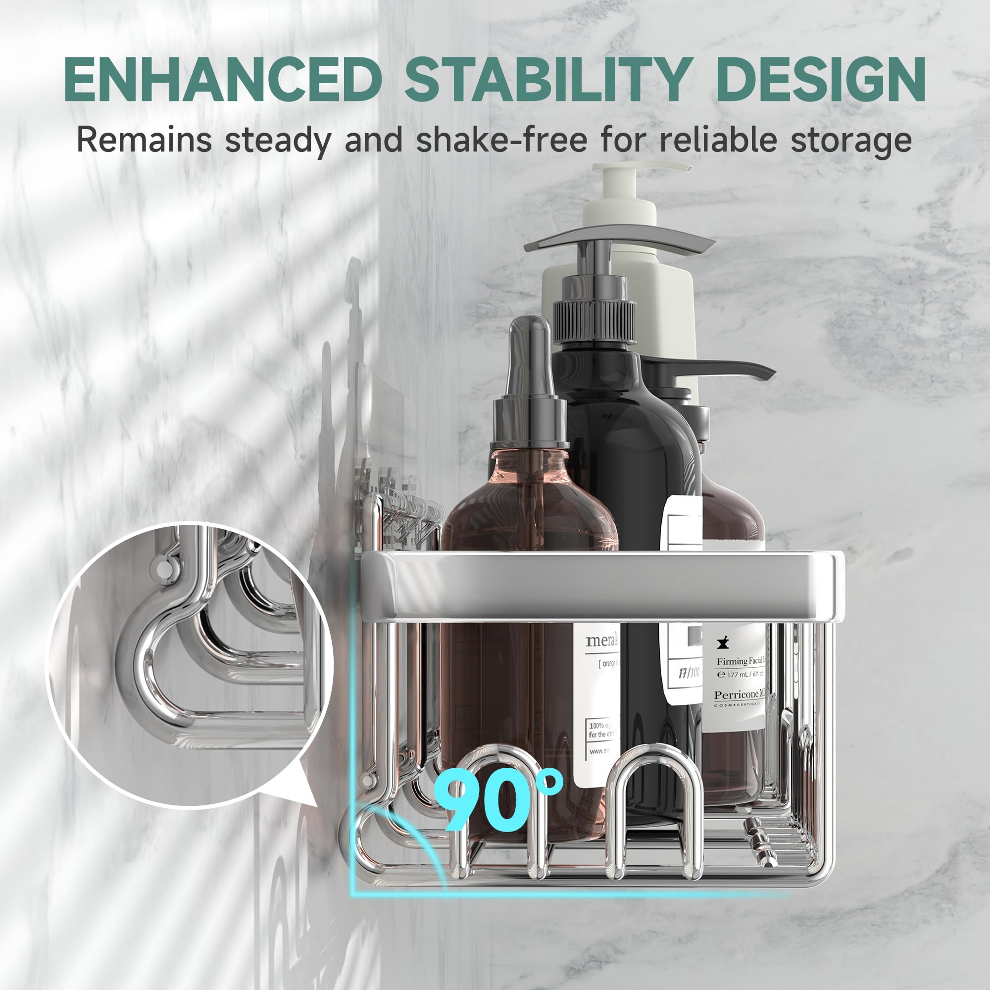 Veken Shower Caddy 6-Pack, Advanced Rustproof Design, No Drilling Adhesive Shelves, Rack with Soap Holder, Large Capacity Bathroom Organizers and Storage, Wall-Mounted Kitchen & Home Decor